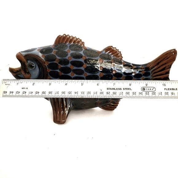 Vintage El Palomar Mexico Hand Painted Pottery Fish Sculpture 11.5" - Picture 9 of 11